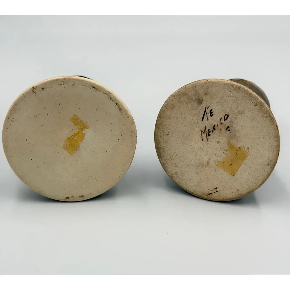 Folk-Art Ken Edwards Palomar Tonala Pottery Hand Painted 2pc Set Candle Holders